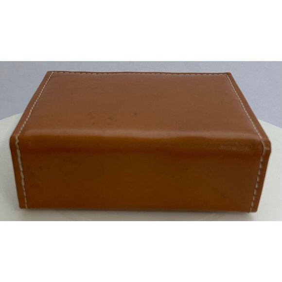 Vintage Brown Faux Leather Trinket Jewelry Box Brass Button Closure Retro Decor - Picture 3 of 14